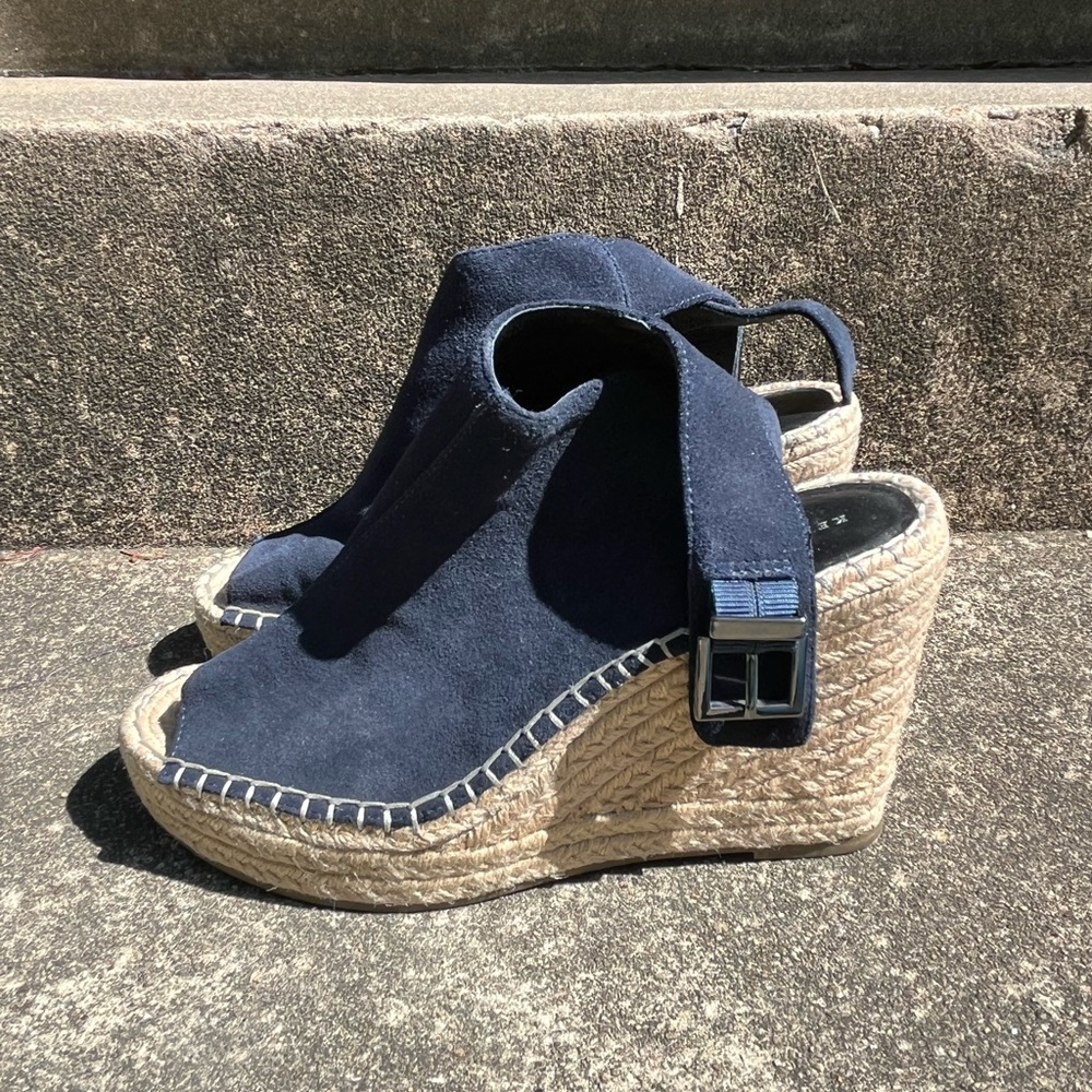Kenneth Cole Navy Wedge Espadrille Sandals